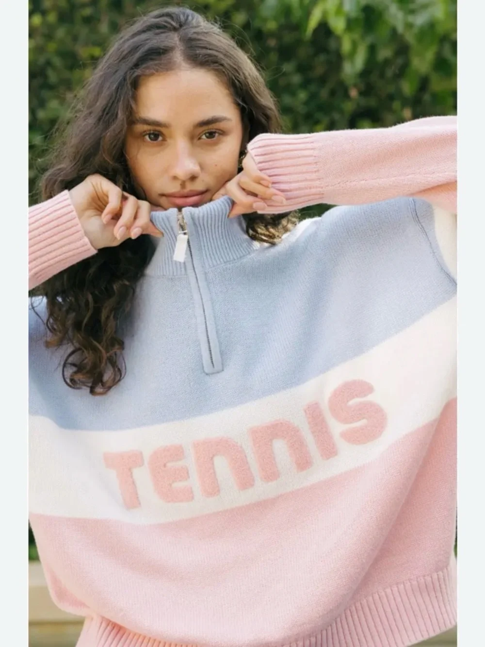 Ellsworth & Ivy Tennis Quarter Zip Sweater Small Blue Pink Colorblock Preppy